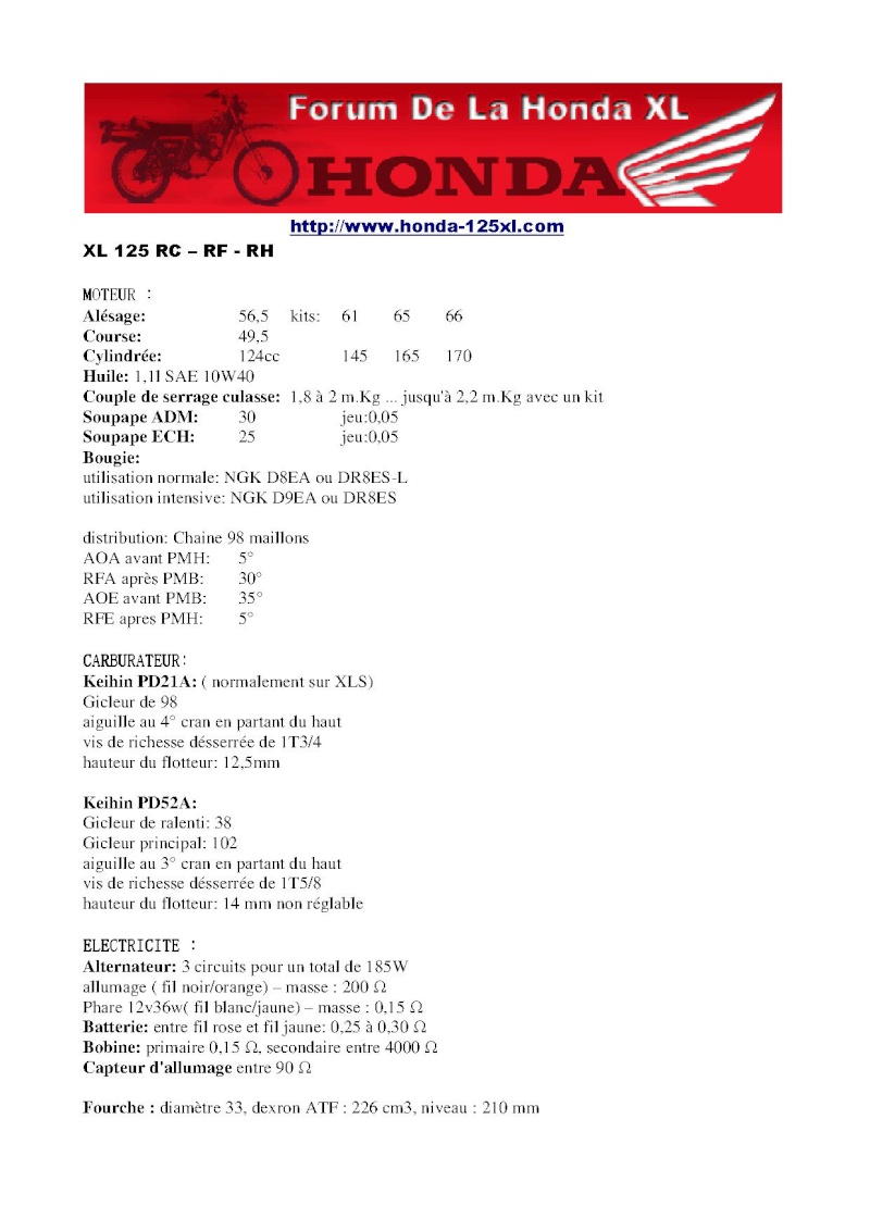 Fiche technique honda 125 xlr jd04 #2